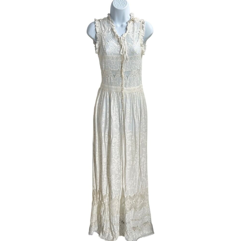 Beach Riot Cream Sheer Embroidered Eyelet Lace Boho Duster Maxi Dress Sz. XS
